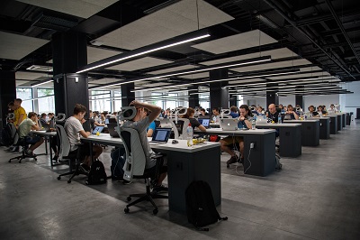 Workers in an open office setting